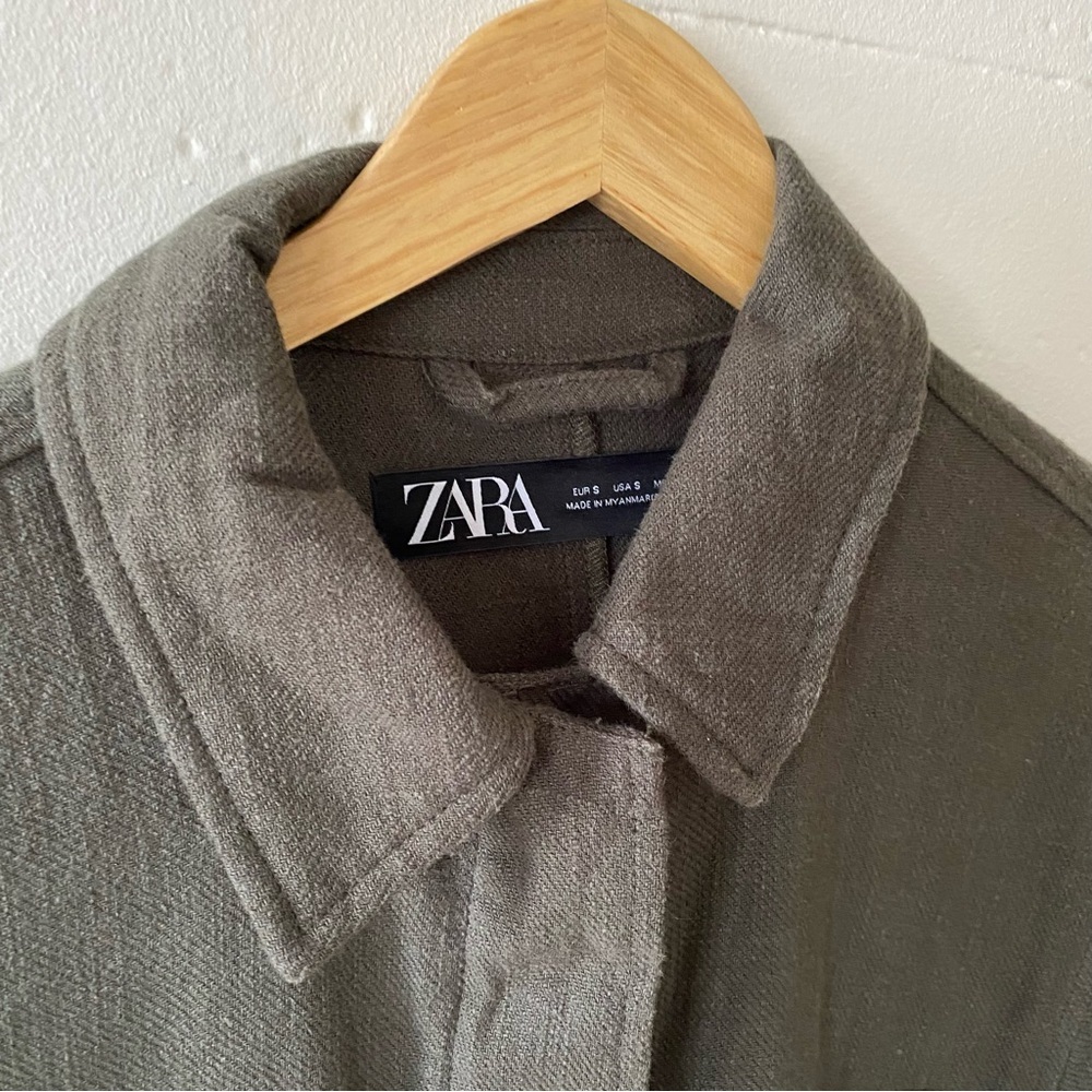 Zara | Khaki Oversized Shacket | Cotton Lightweight Utility | Medium - Picture 3 of 7